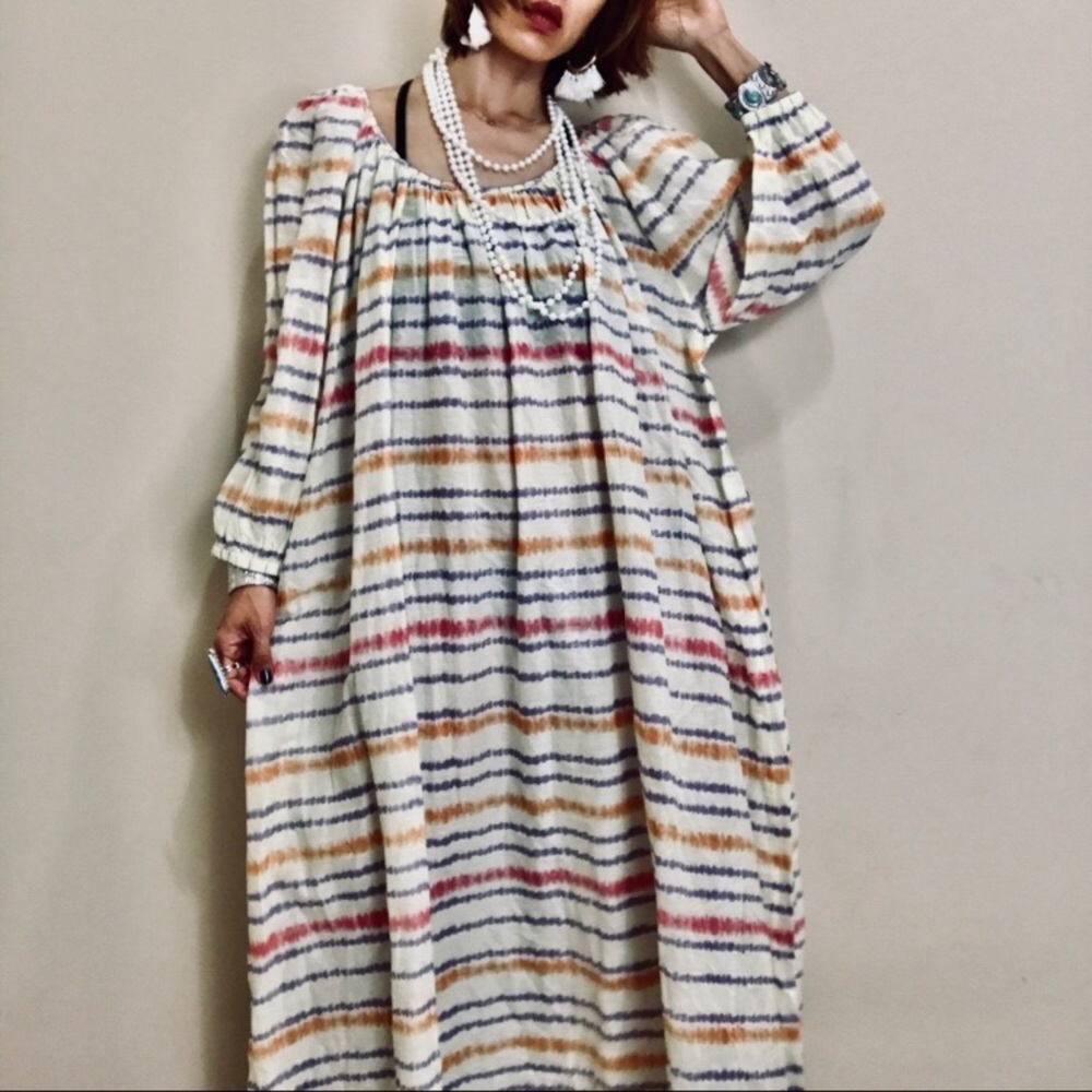 Zara Cream Maxi Dress with Multicolor Stripes